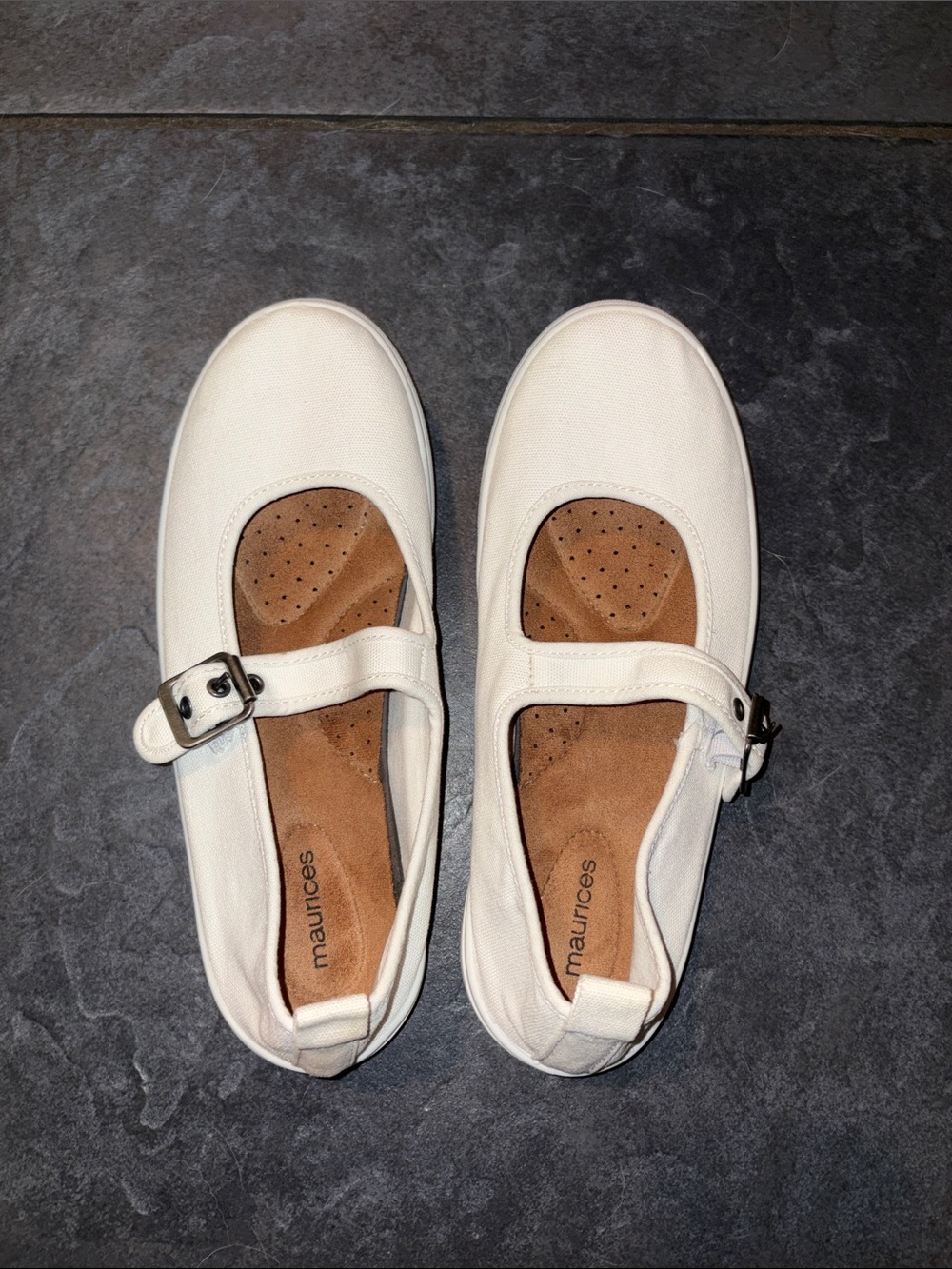 Maurices White Mary Jane Canvas Flats with Buckle Strap